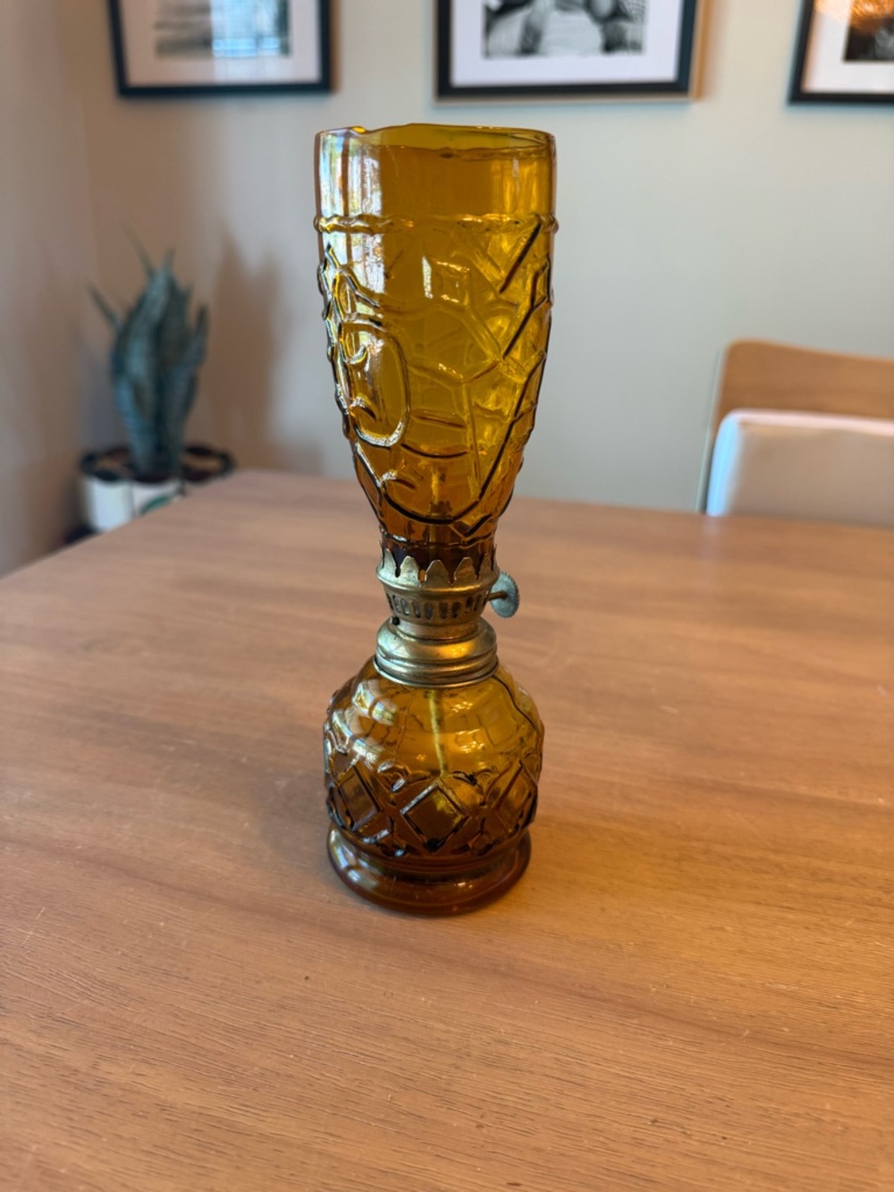Vtg Amber Glass Miniature Oil Lamp Sail Boat Brand Made In Hong Kong